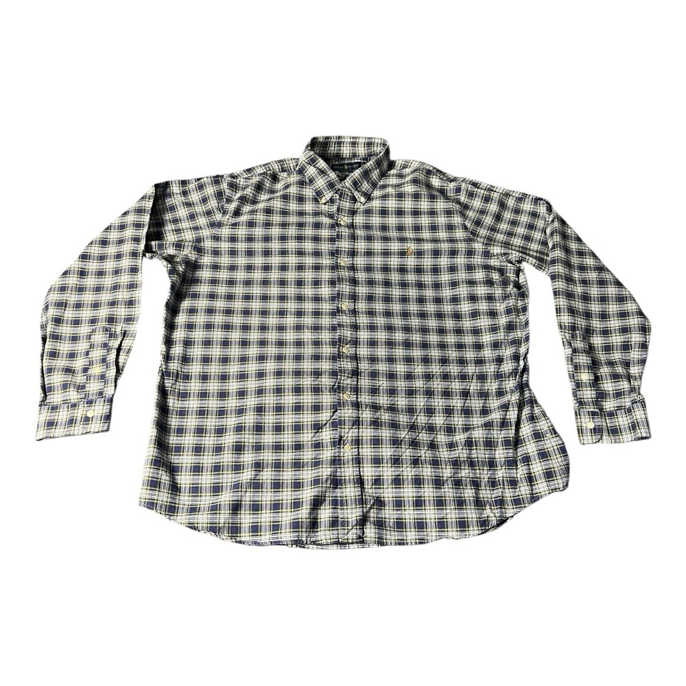 Polo Ralph Lauren Oxford Button Front Long Sleeve‎ Shirt Men's Plaid XXL Blue - Picture 2 of 9